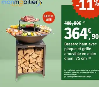 Brasero haut avec plaque et grille amovible en acier diam. 75 cm