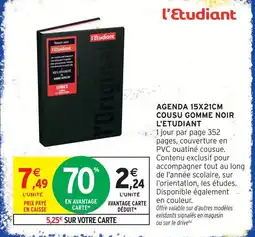 Intermarché L'etudiant agenda 15x21cm cousu gomme noir offre