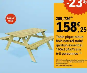 Table pique-nique bois naturel traité