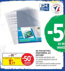Intermarché Oxford 50 pochettes perforées a4 offre