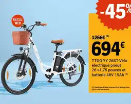 E.Leclerc Sport Ttgo yy 26st velo electrique pneus 26 x 1,75 pouces et batterie 48v 15a offre
