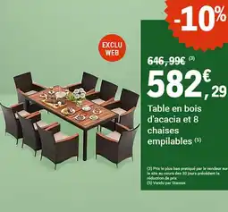 E.Leclerc Jardi Table en bois d'acacia et 8 chaises empilables offre