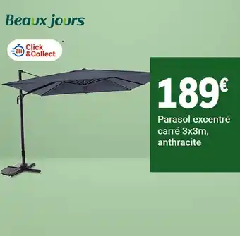 Parasol excentré carré 3x3m, anthracite