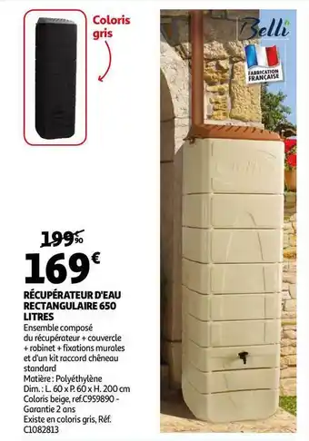 Auchan Récupérateur D'eau Rectangulaire 650 Litres offre