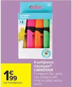 Carrefour Carrefour - 4 surligneurs classiques offre
