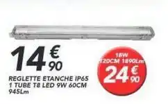 Les Briconautes Reglette etanche ip65 1 tube t8 led 9w 60cm 945lm offre