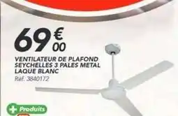 Les Briconautes Ventilateur de plafond seychelles 3 pales metal laque blanc offre
