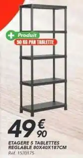 Les Briconautes Etagere 5 tablettes reglable 80x40x187cm offre