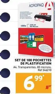 Trafic Set de 100 pochettes de plastification offre