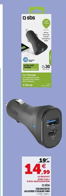 Hyper U Chargeur Allume Cigare SBS offre