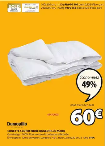 JYSK Couette Synthétique Dunlopillo Marie offre