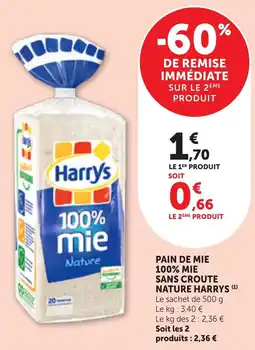 Bi1 Harrys Pain de mie 100% mie sans croûte nature offre
