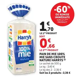 Maximarché Harrys pain de mie 100% mie sans croûte nature offre