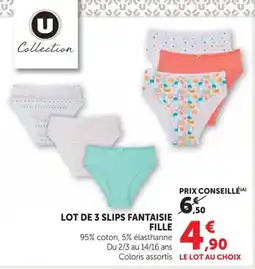 Super U U Collection LOT DE 3 SLIPS FANTAISIE FILLE offre