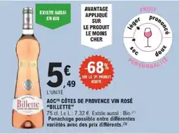 E.Leclerc Billette AOC CÔTES DE PROVENCE VIN ROSÉ offre