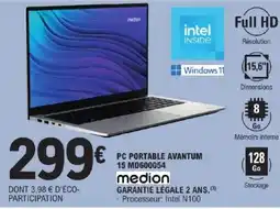 E.Leclerc medion PC PORTABLE AVANTUM 15 MD600054 offre