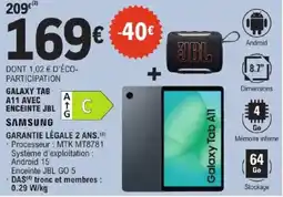 E.Leclerc SAMSUNG GALAXY TAB A11 AVEC ENCEINTE JBL offre