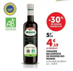 Hyper U MONINI Vinaigre balsamique de Modène bio offre