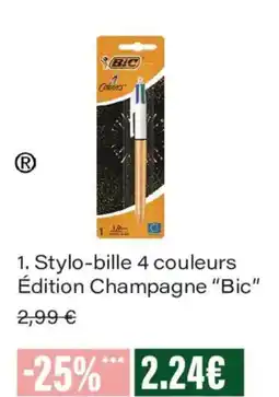 Monoprix BIC Stylo-bille 4 couleurs edition champagne offre