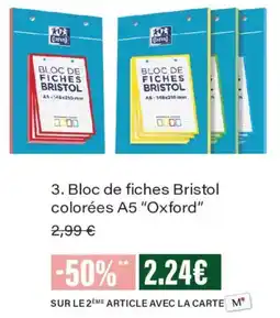 Monoprix Oxford Bloc de fiches Bristol colorées A5 offre