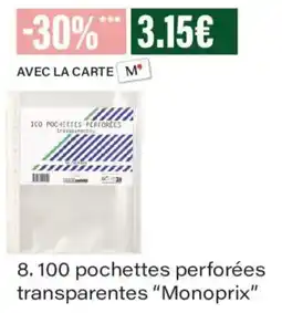 Monoprix Monoprix pochettes perforées offre