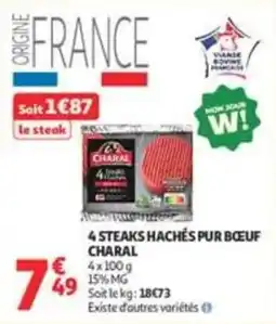 Auchan Supermarché CHARAL 4 STEAKS HACHÉS PUR BŒUF offre