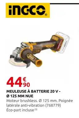 Rural Master Ingco meuleuse à batterie 20 v - ø 125 mm nue offre