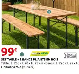 Rural Master Macxi jardin set table + 2 bancs pliants en bois offre