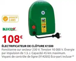 Rural Master Kicix électrificateur de clôture k1500 offre