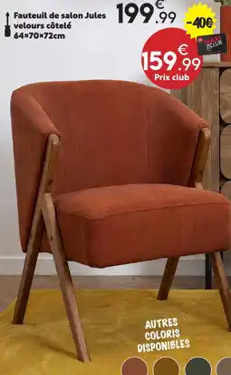 Maxi Bazar Fauteuil de salon jules velours côtelé offre