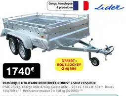 Rural Master Lider remorque utilitaire renforcée robust 2.50 m 2 essieux offre