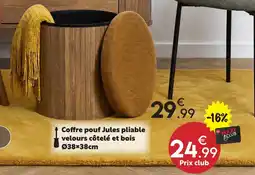 Maxi Bazar Coffre pouf jules pliable velours côtelé et bois offre
