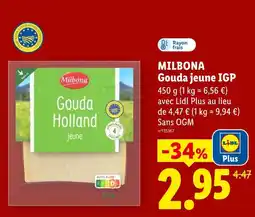 Lidl Milbona gouda jeune igp offre