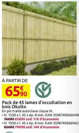Mr Bricolage Okulto Pack de 45 lames d'occultation en bois offre