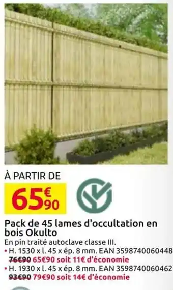 Okulto Pack de 45 lames d'occultation en bois