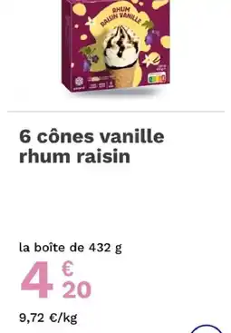 Picard Yildard 6 cônes vanille rhum raisin offre