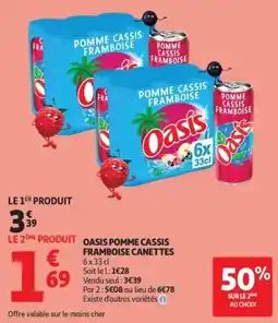 Auchan Oasis Pomme Cassis Framboise Canettes offre