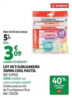 Auchan STABILO Surligneurs Swing Cool Pastel offre