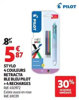 Auchan PILOT Stylo 4 couleurs retracta ble bleu offre