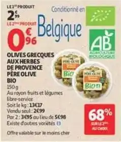 Auchan Supermarché Olives grecques aux herbes de provence père olive bio offre