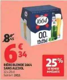 Auchan Supermarché Kronenbourg - bière blonde 1664 sans alcool offre