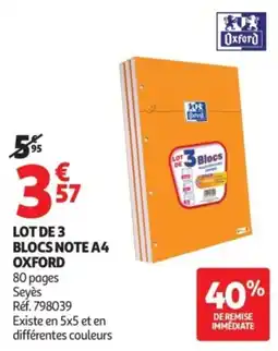 Auchan Oxford Blocs note A4 offre