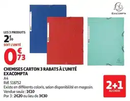 Auchan Exacompta chemises carton 3 rabats offre