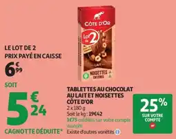 Auchan CÔTE D'OR TABLETTES AU CHOCOLAT offre