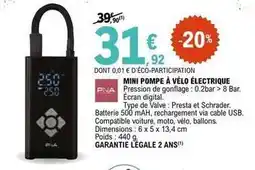 E.Leclerc Mini pompe à vélo électrique offre