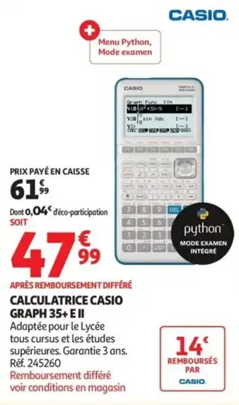 Auchan CASIO CALCULATRICE GRAPH 35+ E II offre