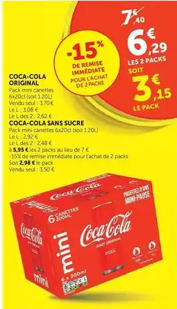 U Express Coca cola - sans sucre offre