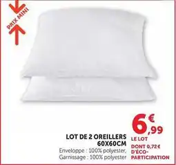 Super U Prix mini - lot de 2 oreillers 60x60cm offre