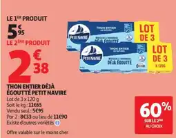 Auchan Petit Navire Thon entier déjà égoutté offre