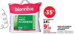 Hyper U Blanrêve - oreiller 60x60cm anti-acariens offre